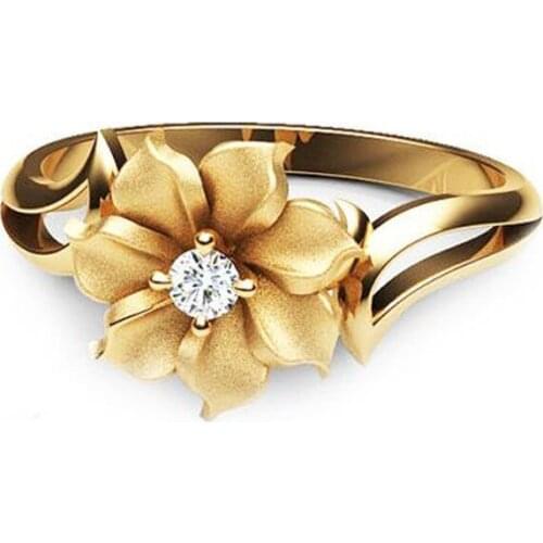 New Luxury Gold Sunflower Zircon Rings For Women Fashion Trendy Female Jewelry Party Accessories Birthday Gifts