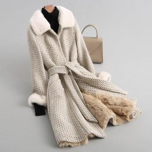 Real Fur Coat Winter Jacket Women Mink Fur Collar Warm Wool Coat Female Lamb Fur Liner Korean Tweed Coat KQN68247-1 MY1914