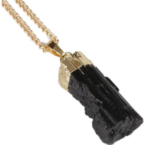 5PCS Trendy Black Stone Schorl Pillar Tourmaline Raw Stone Pendants Fashion Jewelry Accessories Unique Design Original Gift