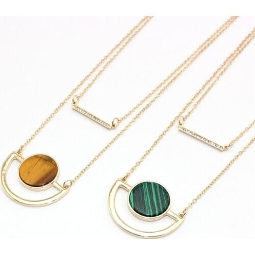 Semicircular Charms Malachite Tiger Eye Quartz Stone Pendant Gold Chain Necklaces Geometric Circle Accessories Jewelry