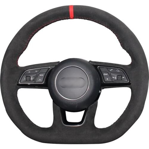 Hand-stitched Black Suede Car Steering Wheel Cover for Audi A3 (8V) A4 (B9) Avant A5 (F5) A1 (8X) Sportback Q2