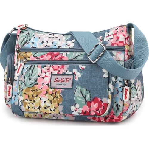 2021 New Rose Pattern Crossbody bag for women nylon small Cross bag Multi Zipper shoulder bags for women Floral brand Woman bag