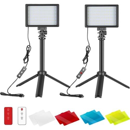 Neewer Dimmable USB LED Video Light 2-Pack with Remote Control, Tripod for Low-Angle Shooting, Video Conference Lighting/YouTube