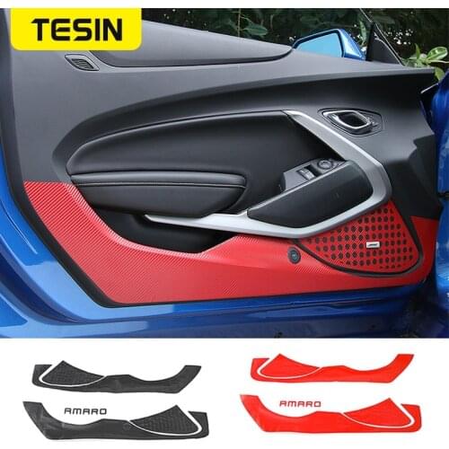 TESIN Carbon Fibre Look Car Door Anti-Kick Sticker Anti-dirty Door Stickers Decoration Accessories for Chevrolet Camaro 2017