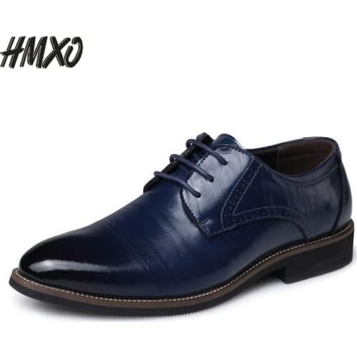 HMXO British Men Shoes Pointed Toe Non-slip Soft Sole Lace-up Business Shoes Formal Wear Casual Retro Leather Shoes for Men
