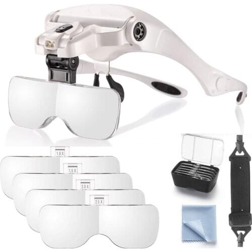 Head With Magnifying Glasses With Led Light Head Mounted Magnifying Eyeglasses 1.0X 1.5X 2.0X 2.5X 3.5X Magnification Power