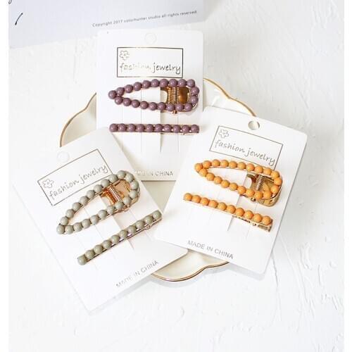 Sweet Girls Solid Beaded Hair Clips Set Handmade Personality Waterdrop Barrettes Hair Accessories Birthday Gift For Friend