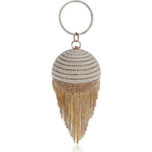 Pearl Tassel Rhinestone Clutch Evening Bags Women Creative Design Luxury Ball Shape Handbags Personality Wedding Party Purses