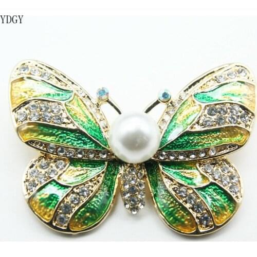 YDGY Fashion Cartoon Simple Drop Oil Enamel Alloy Pearl Butterfly Brooch Pin Womens Clothing Pin