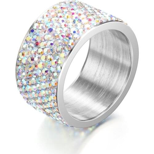 Classic Wedding Women Ring 12mm Simple Finger Rings With Full CZ Stones Understated Delicate Female Engagement Jewelry