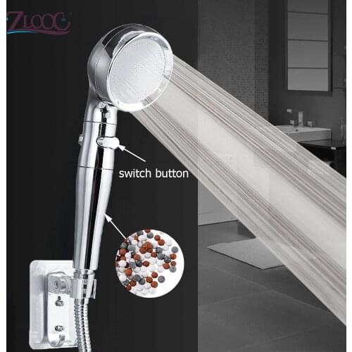 Zloog 2021 New Multi-function Bathroom Mineral 3 Modes Adjustable Anion High Pressure Shower Head with On/Off Stop Switch