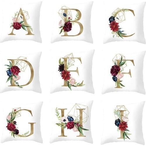 Gold Letters Pillow Cushion Covers Peach Skin Pillowcase for Sofa Flowers Decorative Throw Pillows Cover Home Decor 45*45cm/pc