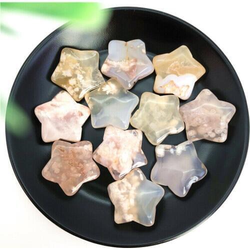 1/2pcs Natural Snowflake Cherry Blossom Agate Star Shaped Crystal Gemstone Healing Natural Stones and Minerals