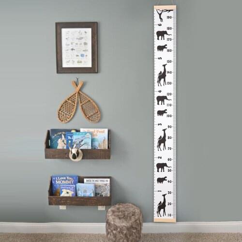 1Pcs Cartoon Baby Kids Growth Chart Record Wood Frame Fabric Height Measurement Wooden Ruler Simple Cartoon Room Wall Decoration