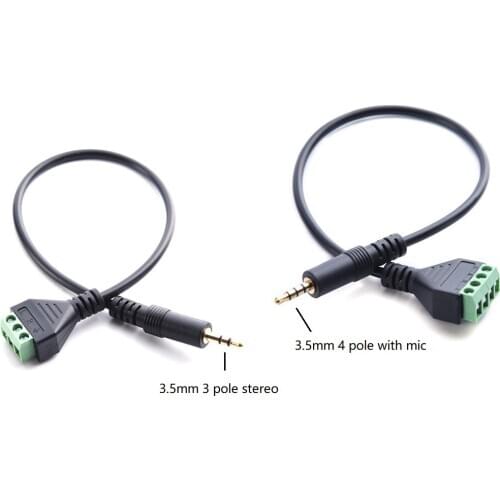10pcs/lot 3.5mm Stereo 4 Pole Male To 3pin 4pin Screw Terminal 3.5mm Audio Cable