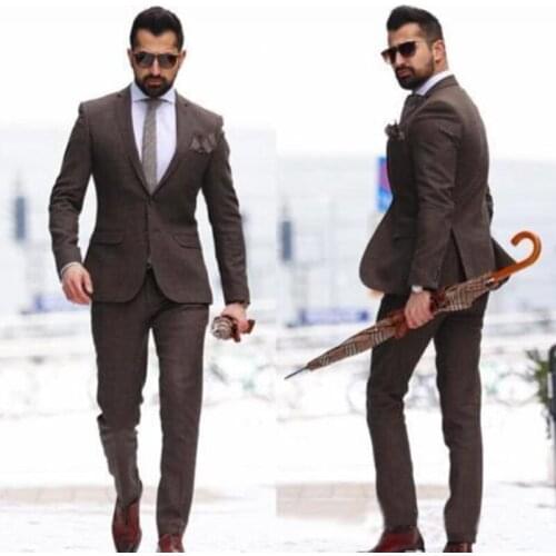 2021 Custom Made Casual Brown Men Suits For Wedding 2 Pieces(Jacket+Pant) Latest Designs Prom Groom Party Wear Men Suit Tuxedo