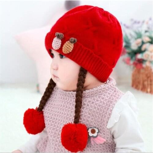 2021 Fashion Autumn Winter Baby Hat Infant Knitted Warm Ear Cap Children Cute Newborn Girls Wig Hats Caps Accessories