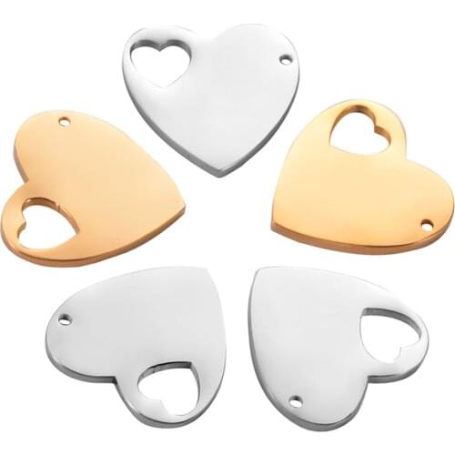 5Pcs/Lot Stainless Steel Hollow Heart DogTag Charms DIY For Jewelry Making Pendants Necklace Wholesale Findings