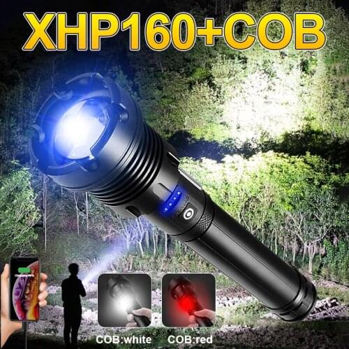 800000 Glare XHP160 Super Powerful Led Flashlight 18650 XHP90 High Power Torch USB Rechargeable Tactical Flash Light COB Lantern