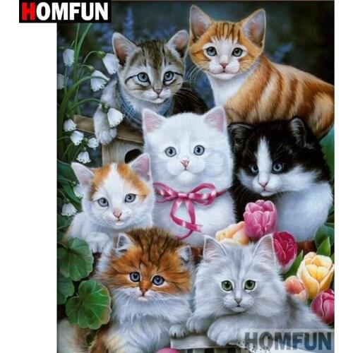 HOMFUN Full Square/Round Drill 5D DIY Diamond Painting "Animal cat" Embroidery Cross Stitch 5D Home Decor A00435