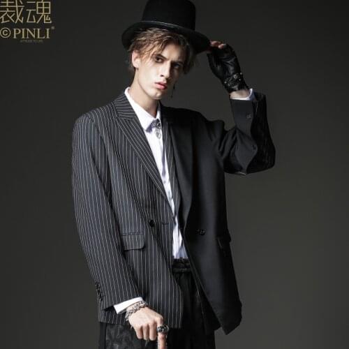 Free shipping mens male autumn new style unique 2020 new style dark striped casual suit suit black blazer BC203306301