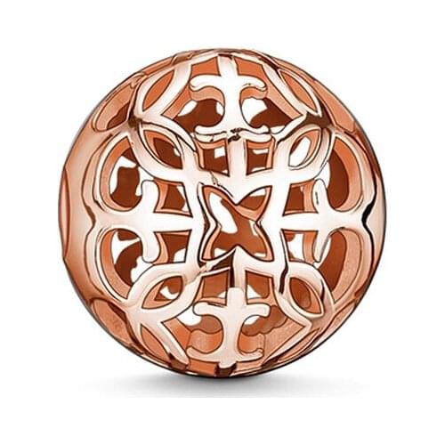 Rose Gold Plated Arabesque Ornament Bead, Thomas Style DIY Karma Beads 925 Sterling Silver Ts Jewelry Fit Bracelet for Women Men