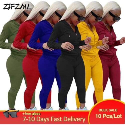 Bulk Items Wholesale Lots Womens Tracksuit Zipper Pocket Full Sleeve Hooded Coat & Slim Sheath Trouser Autumn Winter Clothes