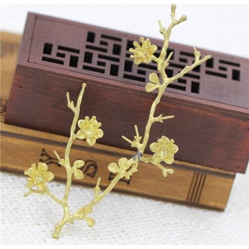 Flower Tree Branch Pendant Pin for Half Drilled Hole Pearl Stone DIY Bride Jewelry Findings Crafts Brass Metal Die Casting