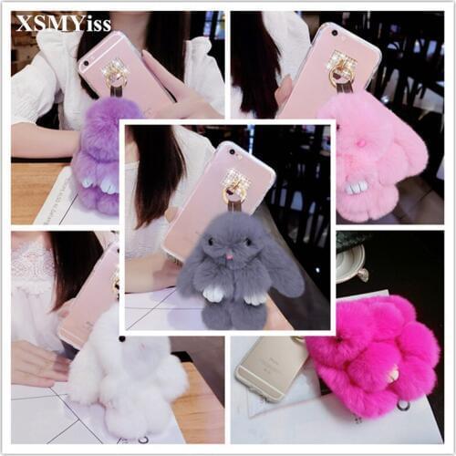 XSMYiss Lovely Fur Hair Rabbit Case For Samsung A3 A5 A7 2017 A9 A8 A6 PLUS A50 A70 A80 Bling Diamond Clear Soft TPU Case