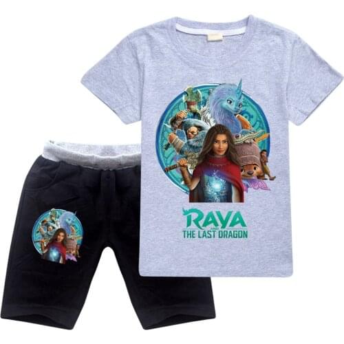 Raya and The Last Dragon Anime Childrens Clothing Kids Summer Cotton T Shirt Pants Set Raya Christmas Costume Baby Girl Clothes
