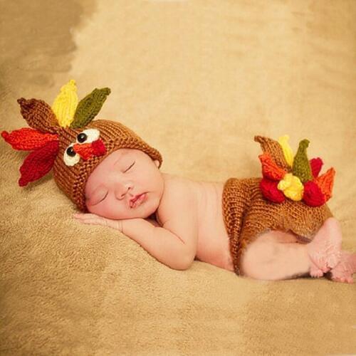 Infant Baby Girl Boy Photo Shoot Knit Turkey Outfits Costume Newborn Photography Props Crochet Clothes Fotografia Accessories