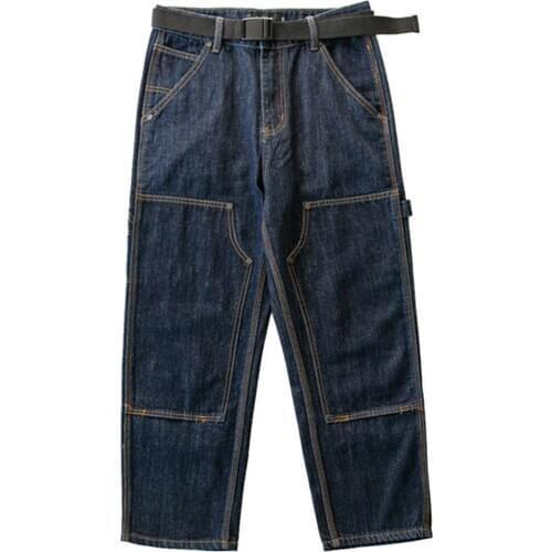 Spring Washed Light Blue Jeans Outdoor Climbing Trekking Trousers Camping Combat Neutral Loose Straight Overalls Wide Leg Pants