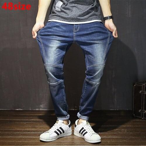 Autumn jeans mens fashion large size pants mens trend youth stretch stitching harem pants tide male 48 46 44 42 40