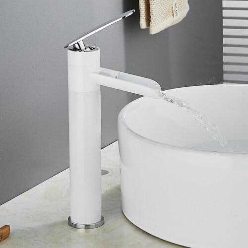 Bathroom Basin Faucets Brass Sink Mixer Tap Hot & Cold Waterfall Faucet Single Handle Deck Mounted Rotating Lavatory Crane Tap