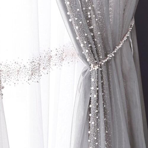 Meteor Pearl Embroidered Tulle Curtains for Living Room Light Luxury Beads White/Grey Sheer Volie for Balcony