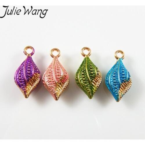 Julie Wang 16pcs Colorful Cute Conch Shell Shape Enamel Alloy Mini Pendant Charms Women Jewelry Accessories Earring Necklace DIY