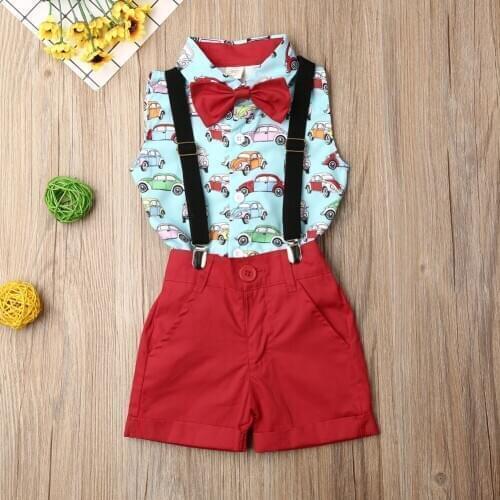 Boutique Boy Clothes 2021 Kids Baby Boy Summer Suit Wedding Bowtie Gentleman Shirt Bib Pants Outfit Set