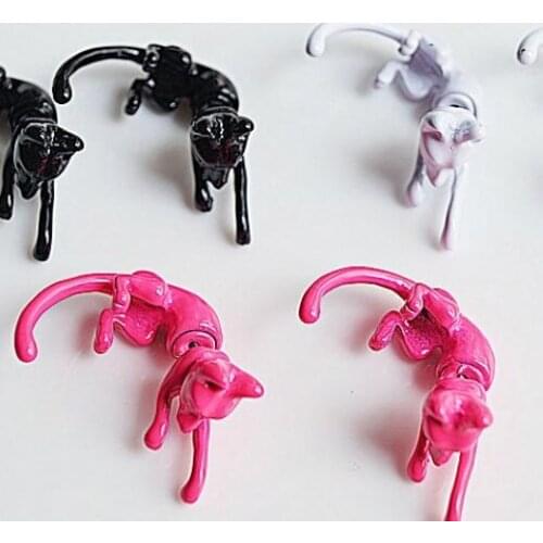 Fashion metal punk three-dimensional neon small fox front and back stud earrings