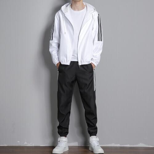 2020 autumn and winter new mens first repair cardigan hooded sweater loose trousers running casual sports two-piece 105