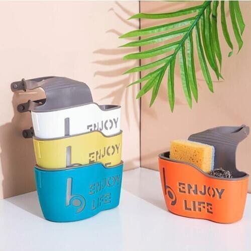 New Kitchen Organizer Plastic Drain Dish Rack Sink Hanging Bag Thickened Sponge Basket Storage Rack Household High Quality