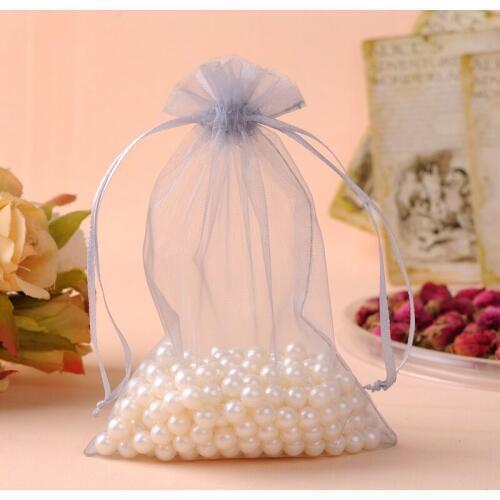 Wholesale 100pcs/lot 13x18cm Grey Wedding Drawable Organza Voile Gift Packaging Bags&Pouches Can Customized Logo Printing