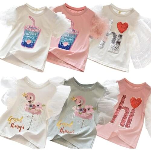 3-8 Years T-Shirt Baby Girl Clothes Children Girls Casual Tops Butterfly Sleeves Animal Tees Girls Clothing Shirt for Girls