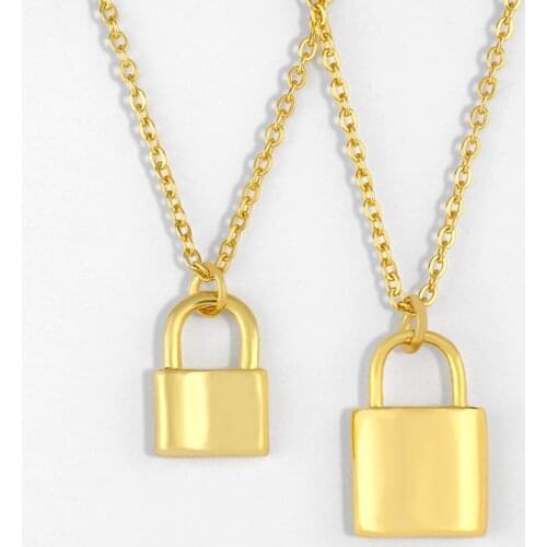 FLOLA Gold Chain Lock Necklaces For Women Simple Cute Padlock Necklace Pendant Punk Statement Jewelry Wholesale Gifts nker39