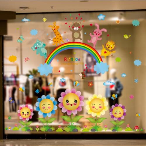 Sunflowers Plants Wall Stickers DIY Animals Rainbow Wall Decals for Living Room Kids Bedroom Children Nursery Home Decoration