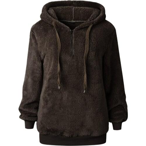 Pullovers Loose Tops Women Hooded Sweatshirt Coat Winter Warm Wool Zipper Pockets Cotton Coat Outwear Plus Size Hoodies Women