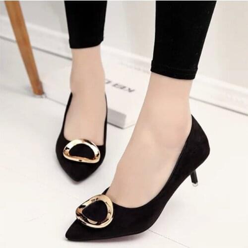 Plus Size Pointed Toe Pumps Low Heels OL Office Lady Shoes Woman Dress Shoes Faux Suede Boat Shoes Thin Heeled Ladies Shoes