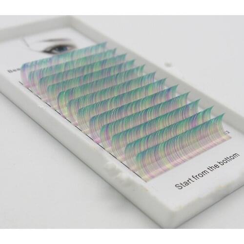 Brand new C / D curl 0.07 / 0.1mm 8-15mm rainbow gradient green eyelash personality color eyelash artificial eyelash extension