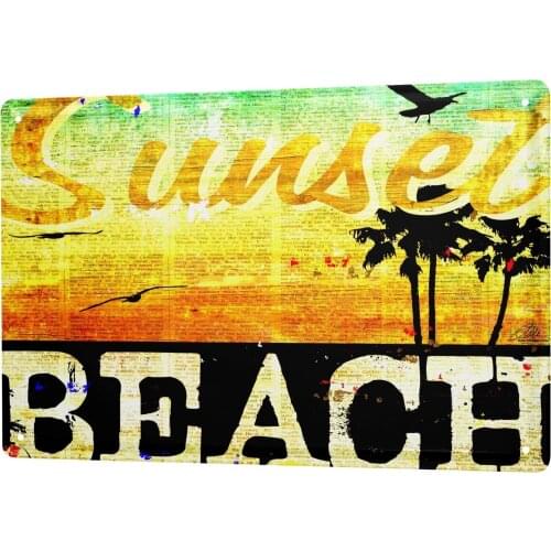 SINCE 2004 M.A. Allen Retro Tin Sign U.S. Deco Sunset Beach Los Angeles LA CA Hollywood 20x30 cm Large Metal Wall Decoration