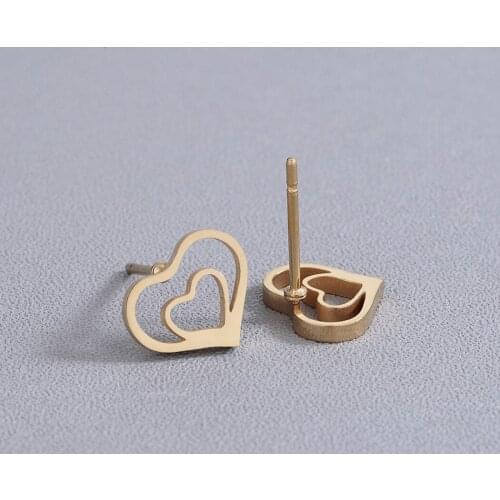Kinitial Stainless Steel Heart Stud Earrings for Women Men Minimalist Geometric Earrings Female Engagement Jewelry Brincos