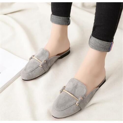 Womens Autumn Suede Toe-covered Shoes Lazy Slippers Women Mules Shoes Home Shoes Ladies Flat Slides Female Flip Flops Big 31-43